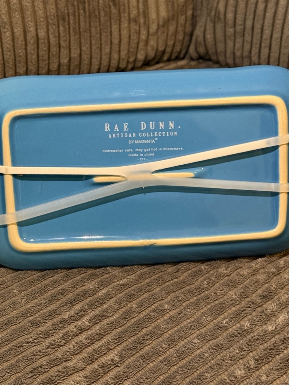 Rae Dunn Ceramic Butter Dish in White and Light Blue - Picture 4 of 8